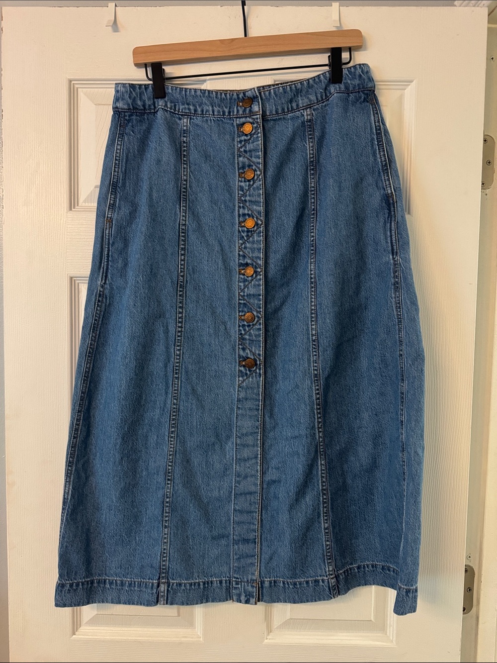Madewell Blue Button-Front Denim Midi Skirt